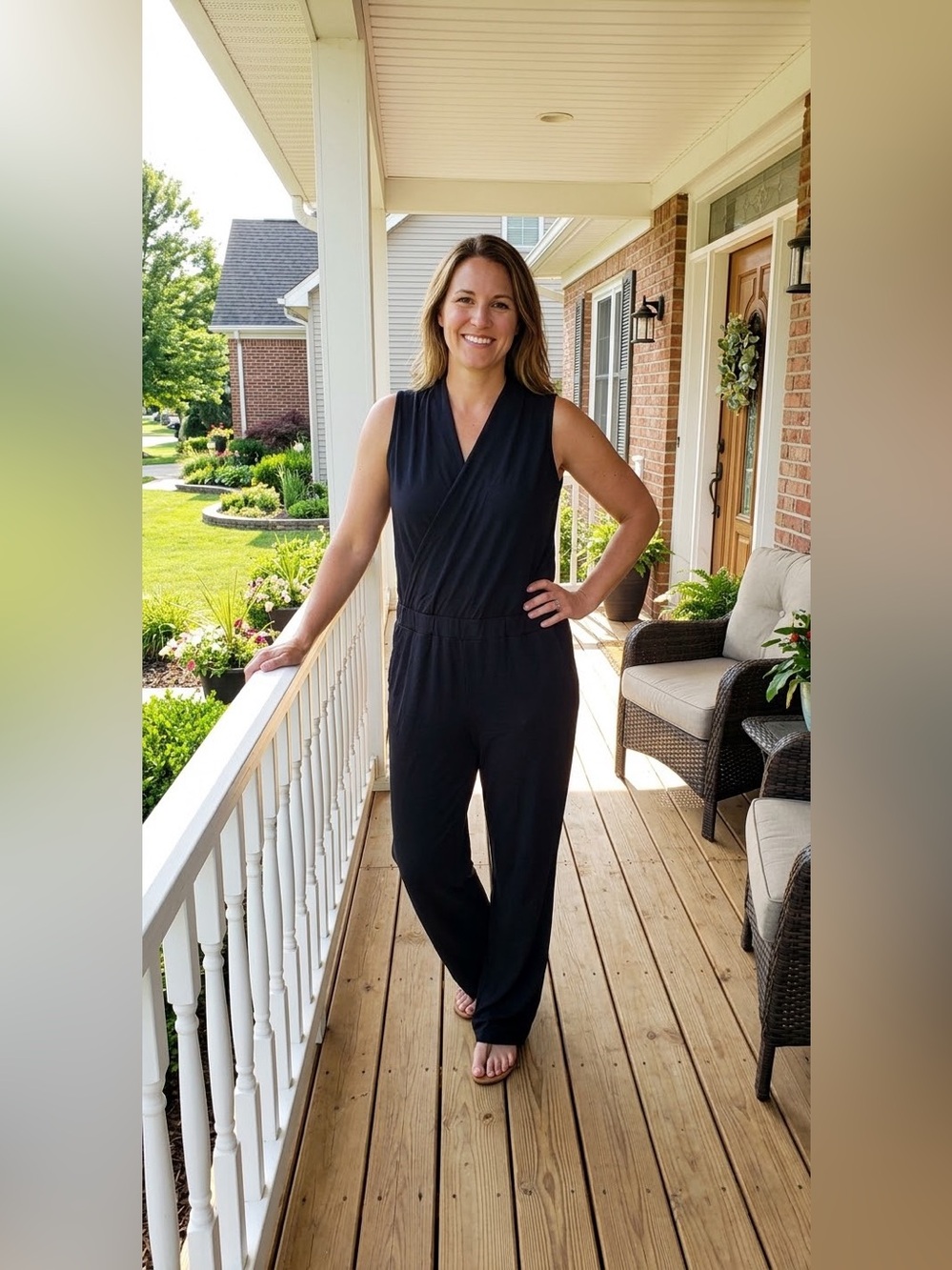 All Worthy® Women’s Jumpsuit Surplice Sleeveless Pockets Black SIZE LP NEW